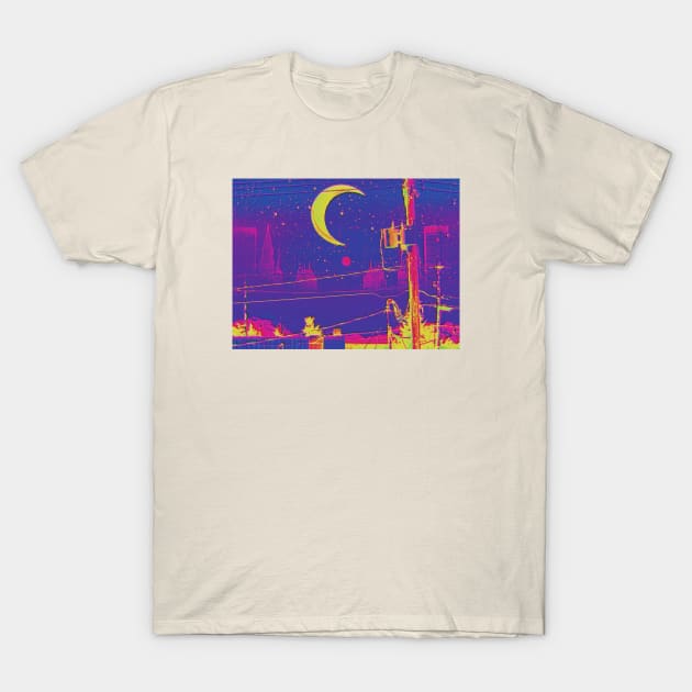 Cyberpunk Skyline T-Shirt by lofi_retrowave